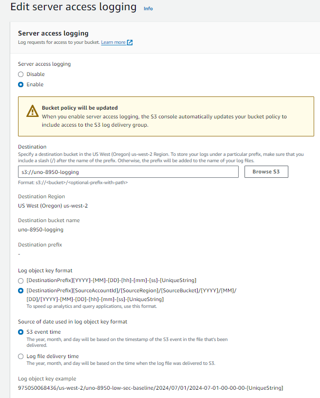 Server Logging Settings