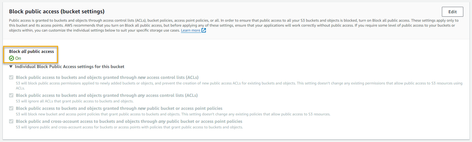 AWS Block Public Access Setting